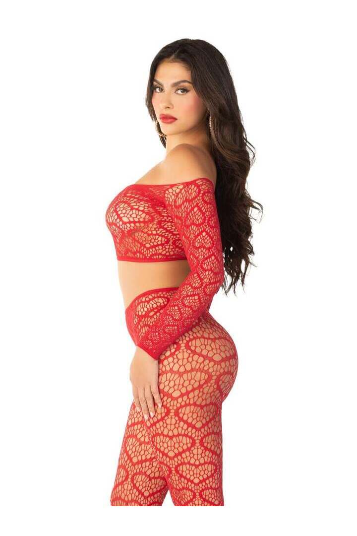 Leg Avenue Wild Hearts Crop Top and Footless Tights in One Size 2