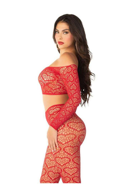 Leg Avenue Wild Hearts Crop Top and Footless Tights in One Size 2