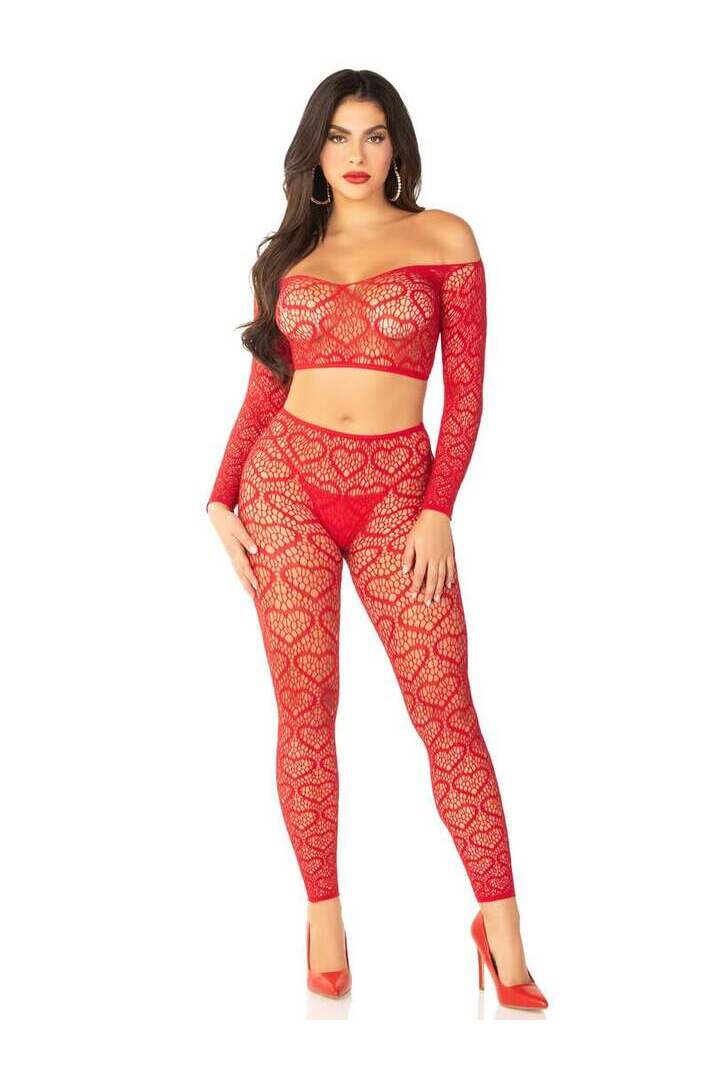 Leg Avenue Wild Hearts Crop Top and Footless Tights in One Size 3