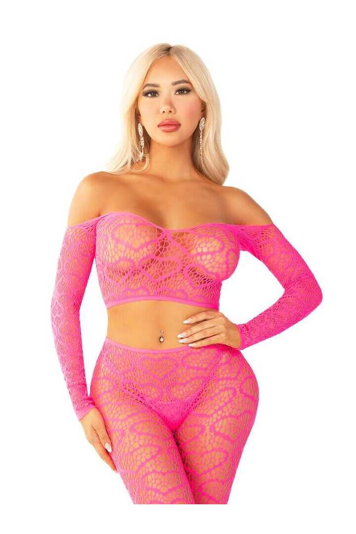 Leg Avenue Wild Hearts Crop Top and Footless Tights in One Size 5