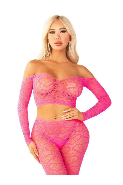 Leg Avenue Wild Hearts Crop Top and Footless Tights in One Size 5