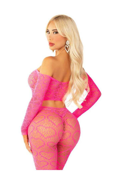 Leg Avenue Wild Hearts Crop Top and Footless Tights in One Size 6