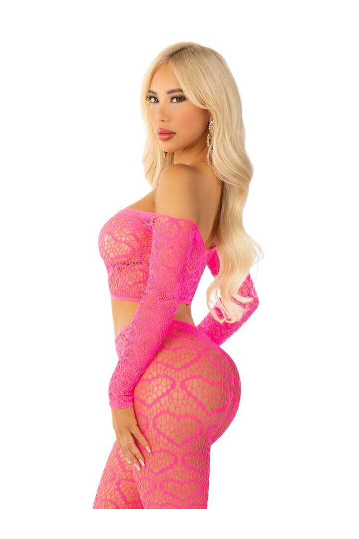 Leg Avenue Wild Hearts Crop Top and Footless Tights in One Size 7