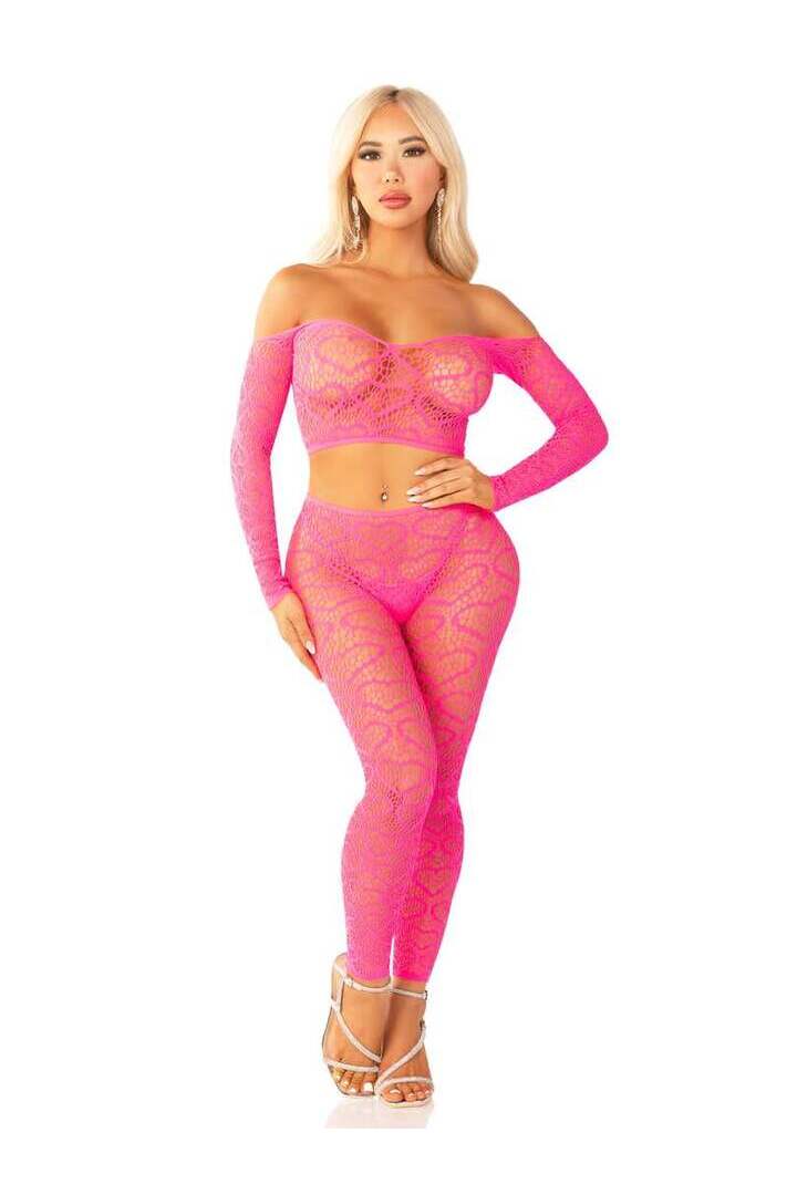 Leg Avenue Wild Hearts Crop Top and Footless Tights in One Size 8