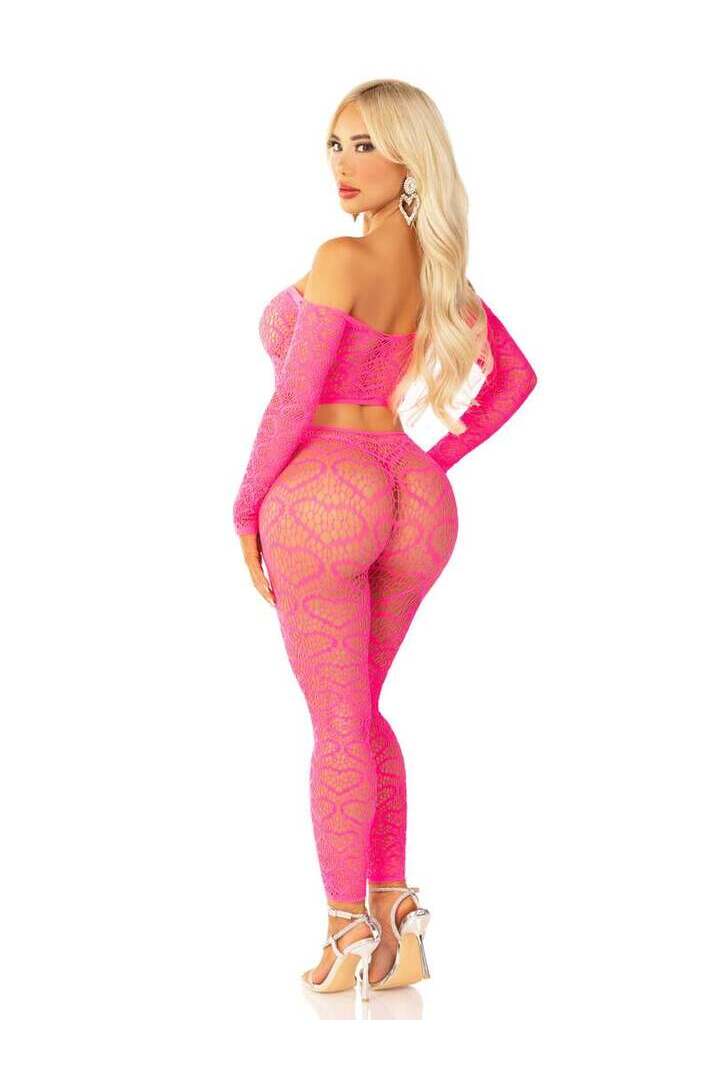 Leg Avenue Wild Hearts Crop Top and Footless Tights in One Size 9