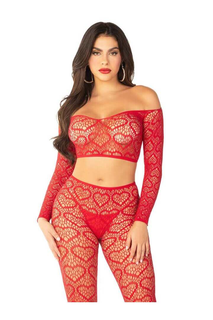 Leg Avenue Wild Hearts Crop Top and Footless Tights in One Size 