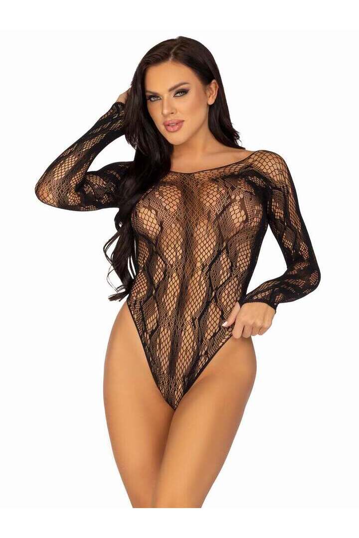 Leg Avenue Wild One Python Net Bodysuit Black in One Size 3