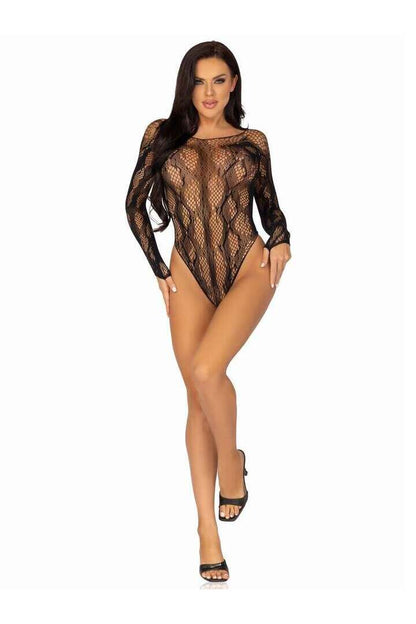 Leg Avenue Wild One Python Net Bodysuit Black in One Size 4