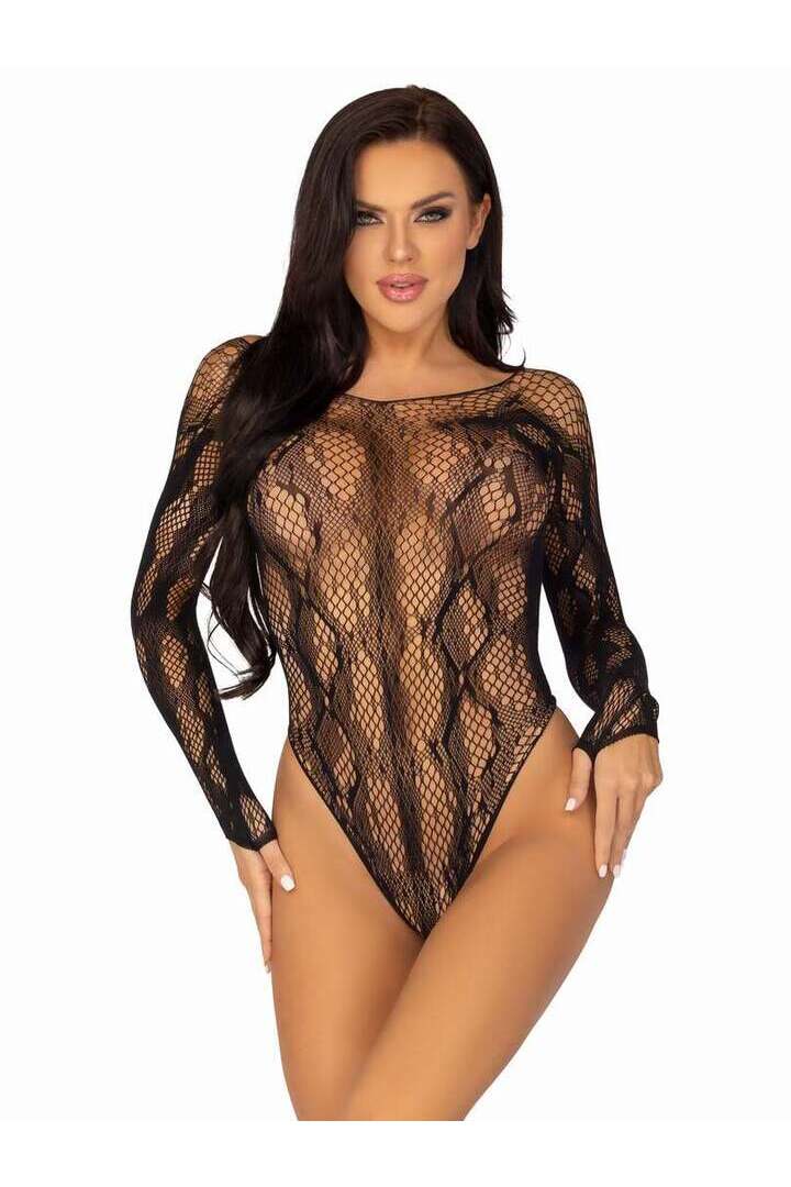 Leg Avenue Wild One Python Net Bodysuit Black in One Size 