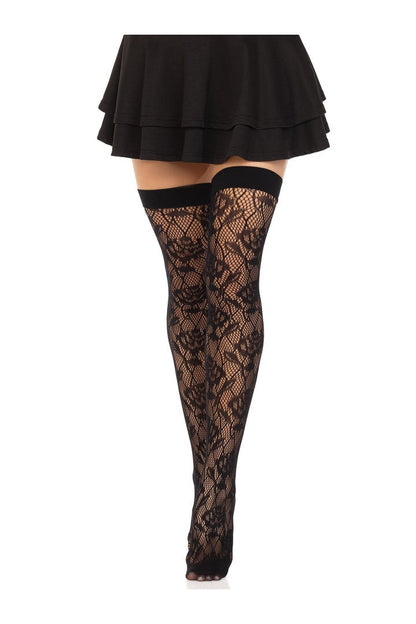 Leg Avenue Wild Rose Net Thigh Highs Black in One Size  2