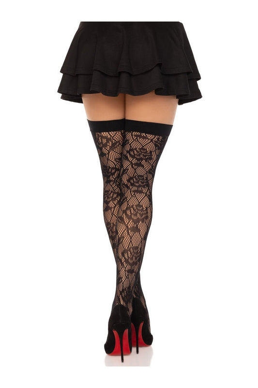 Leg Avenue Wild Rose Net Thigh Highs Black in One Size 