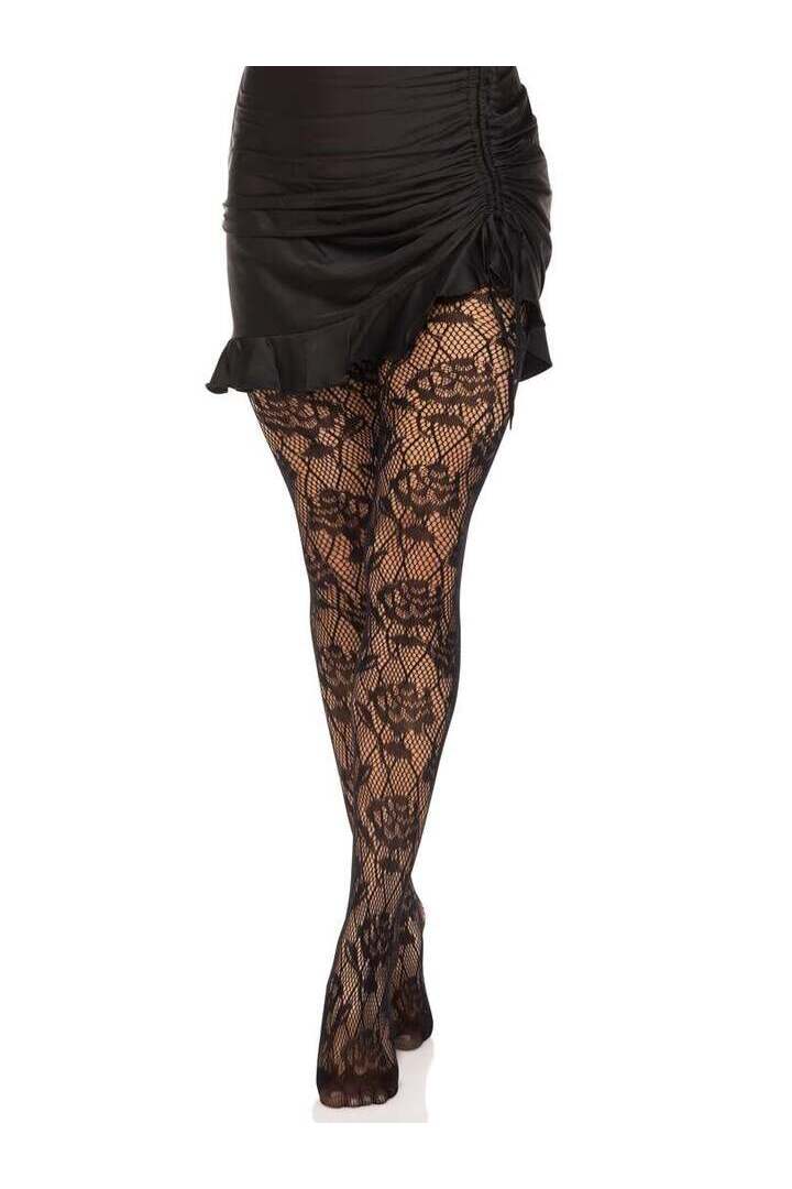 Leg Avenue Wild Rose Net Tights Black in One Size 3