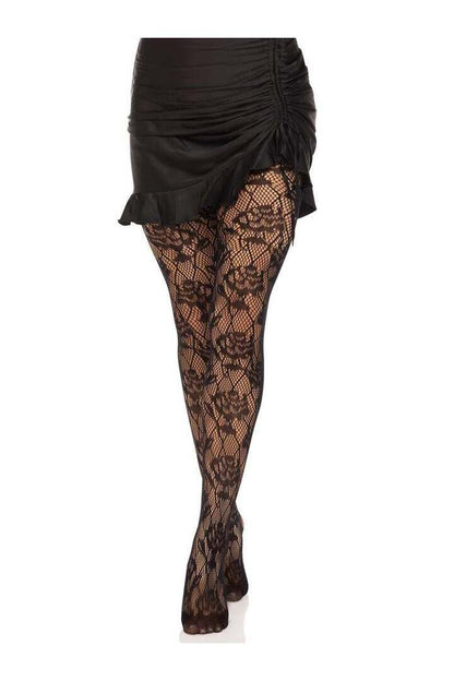 Leg Avenue Wild Rose Net Tights Black in One Size 3