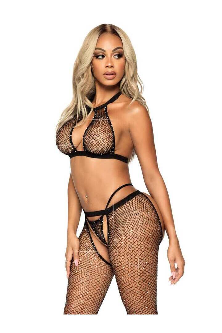Leg Avenue Worth the Hype Bra and Panty Set Black in One Size 3