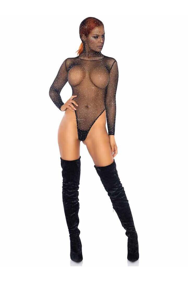 Leg Avenue X-Rated Hooded Fishnet Teddy Black in One Size 2