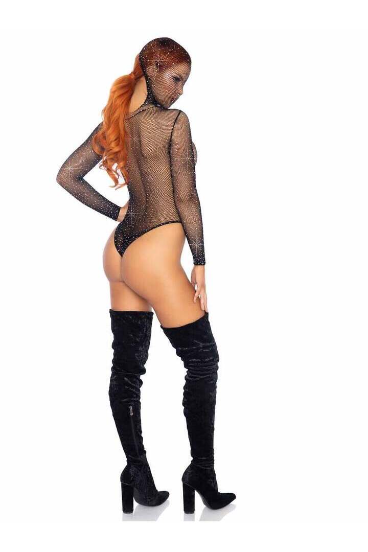 Leg Avenue X-Rated Hooded Fishnet Teddy Black in One Size 3
