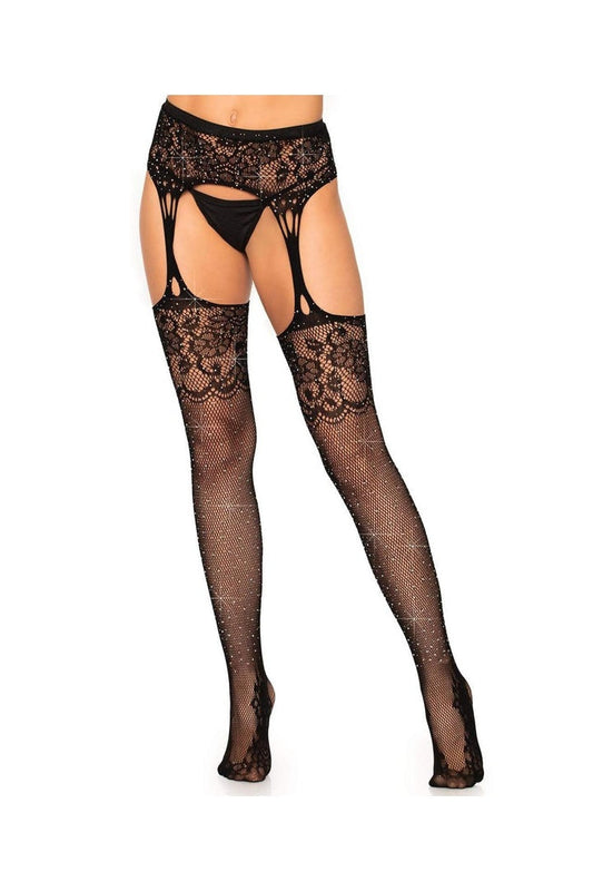 Leg Avenue Yana Fishnet Stockings with Garter Belt Black in One Size 