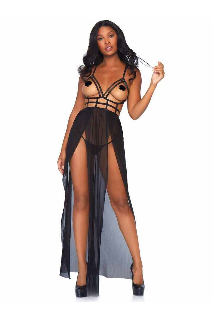 Leg Avenue Yours Always Open Cup Gown Set in Black 2