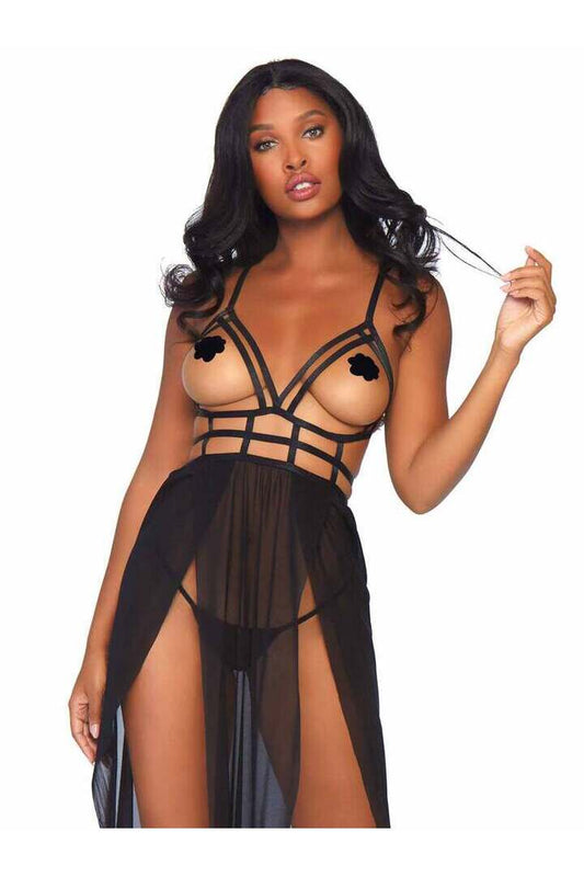 Leg Avenue Yours Always Open Cup Gown Set in Black 
