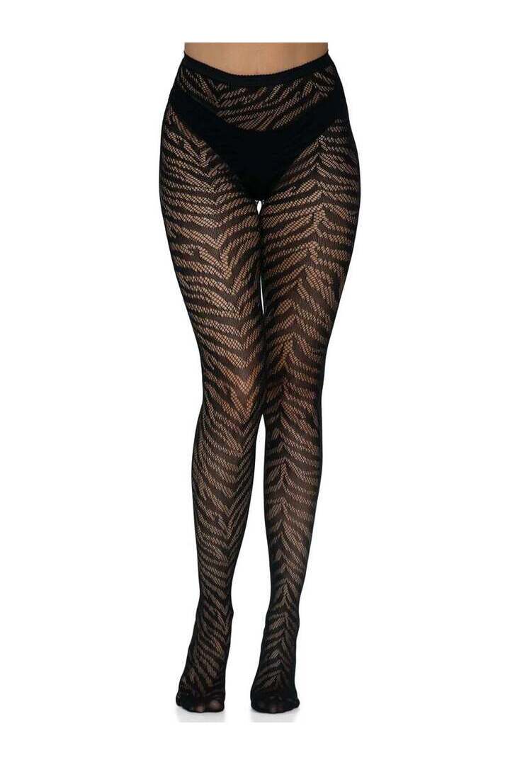 Leg Avenue Zebra Net Tights Black in One Size 3