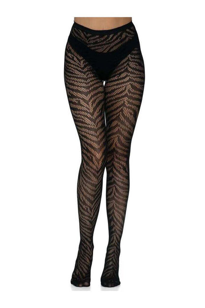 Leg Avenue Zebra Net Tights Black in One Size 3