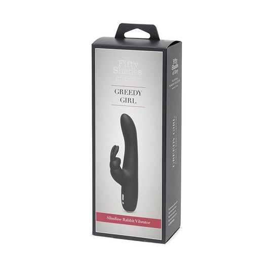Lovehoney Fifty Shades of Grey Greedy Girl Rechargeable Slimline Rabbit Vibrator - Black 