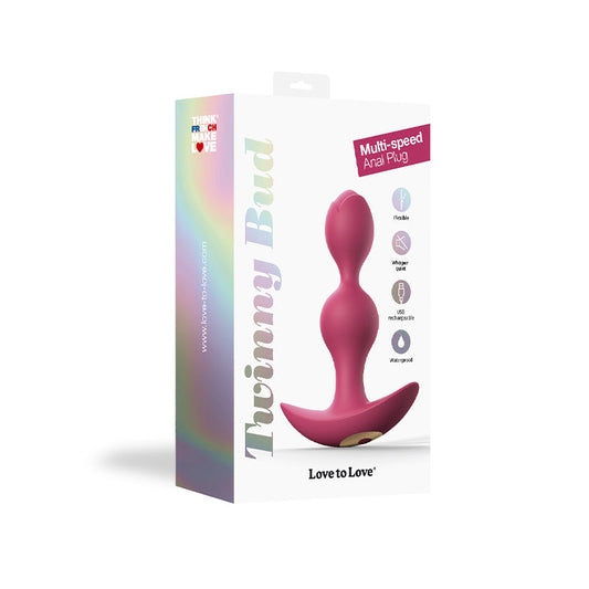 Lovely Planet Love to Love Twinny Bud Rechargeable Silicone Multi-Speed Vibrating Anal Plug Plum 
