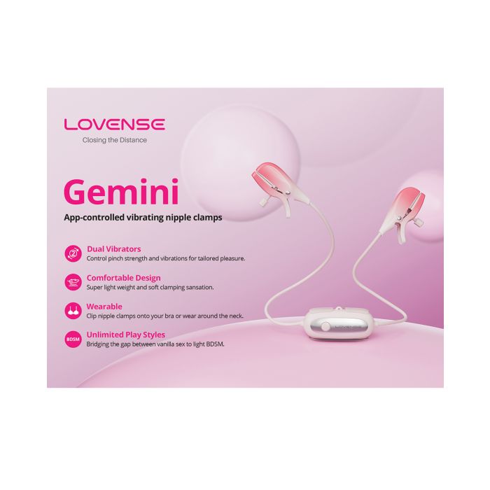 Lovense Gemini Vibrating Nipple Clamps - Pink 7