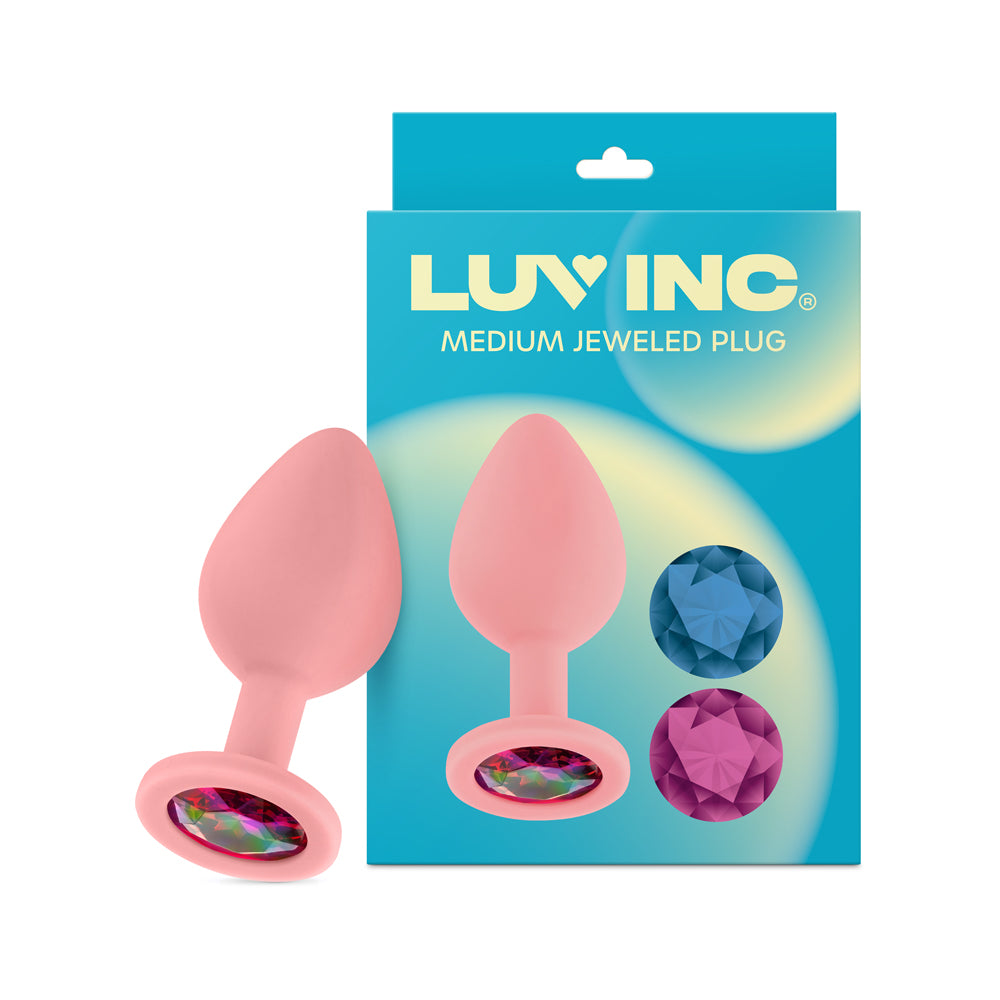 Luv Inc Jp32 Jeweled Medium Plug Silicone with 3-Piece Interchangeable Gems Pink 