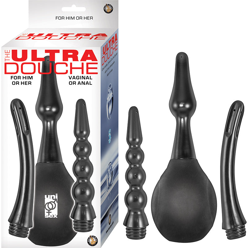 Nasstoys The Ultra Douche 3 Interchangeable Attachments Plug, Smooth, Beaded Black 