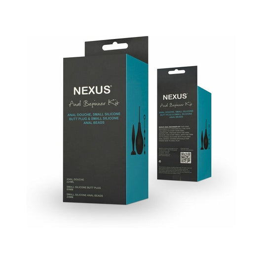 Nexus Anal Beginner Kit with Douche, Silicone Beads, Small Silicone Butt Plug Black 1