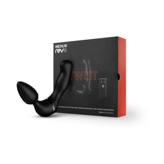 Nexus Revo Twist Waterproof Remote Control Interchangeable Rotating and Vibrating Massager Black 