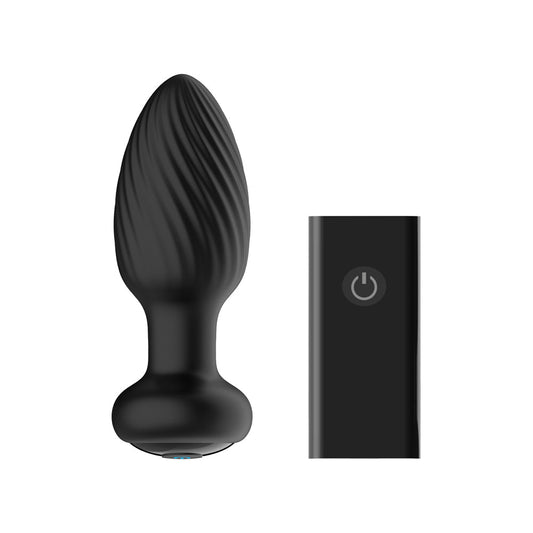 Nexus Tornado Rechargeable Remote-Controlled Rotating & Vibrating Textured Silicone Anal Plug Black 1
