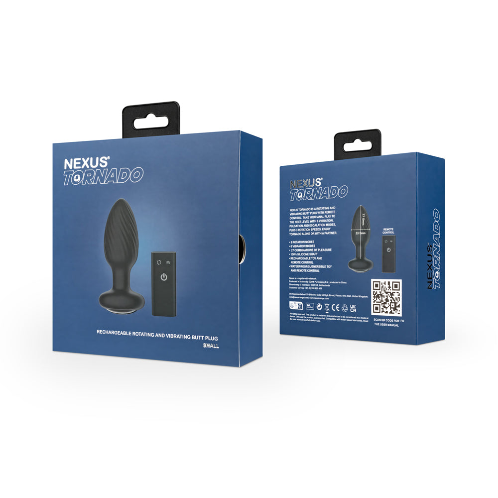Nexus Tornado Rechargeable Remote-Controlled Rotating & Vibrating Textured Silicone Anal Plug Black 8