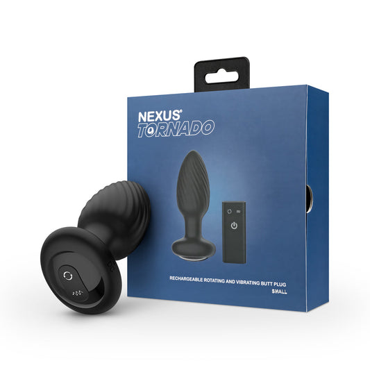 Nexus Tornado Rechargeable Remote-Controlled Rotating & Vibrating Textured Silicone Anal Plug Black 