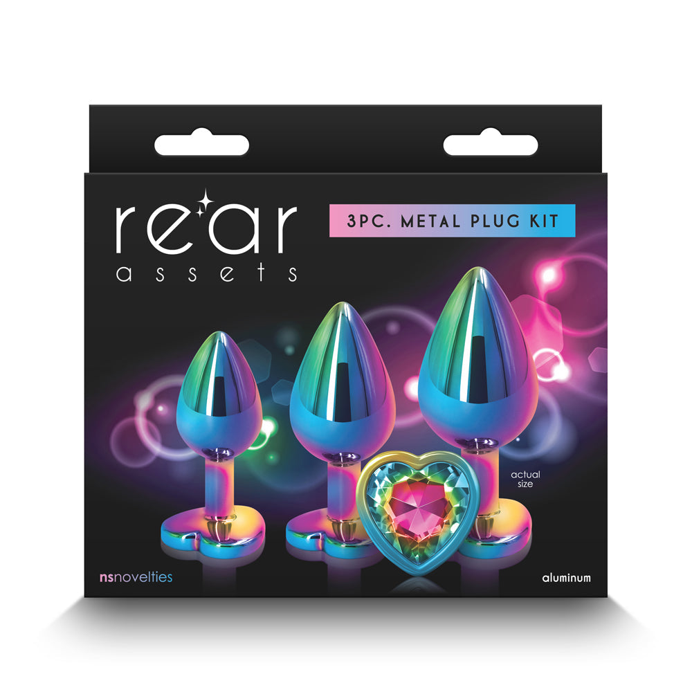 NS Novelties Rear Assets 3-Piece Metal Plug Kit Heart 