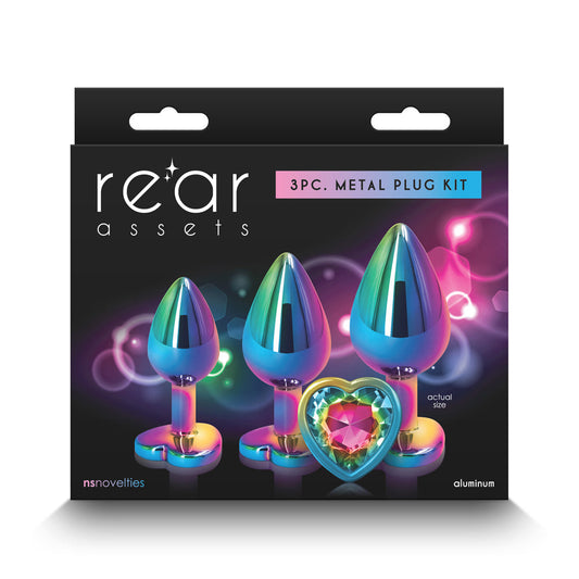 NS Novelties Rear Assets 3-Piece Metal Plug Kit Heart 
