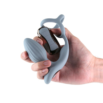 NS Novelties Renegade Pinnacle Rechargeable Cockring and Gyrating Plug with Remote Gray 2