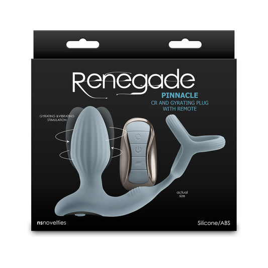 NS Novelties Renegade Pinnacle Rechargeable Cockring and Gyrating Plug with Remote Gray 