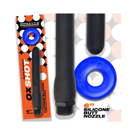 Oxballs Oxshot Butt Nozzle Shower Hose 6 in. Flex Cockring Black 1