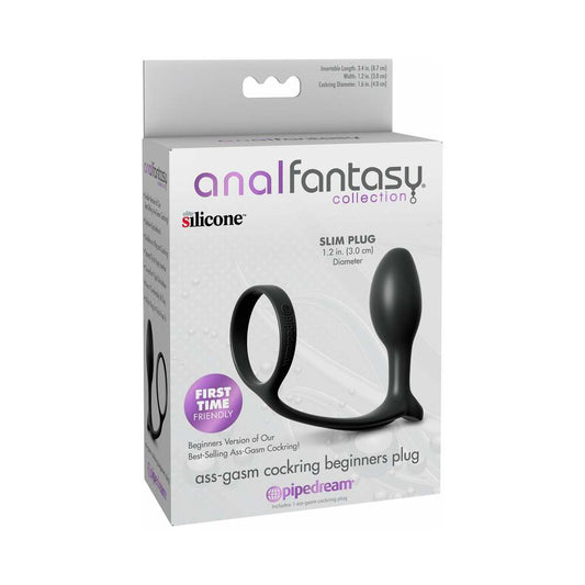 Pipedream Anal Fantasy Collection Silicone Ass-Gasm Cock Ring Beginner's Plug Black 