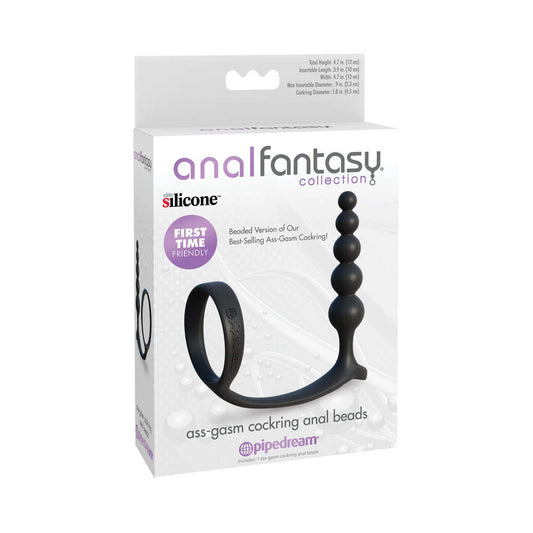 Pipedream Anal Fantasy Collection Silicone Ass-Gasm Cockring Anal Beads Black 