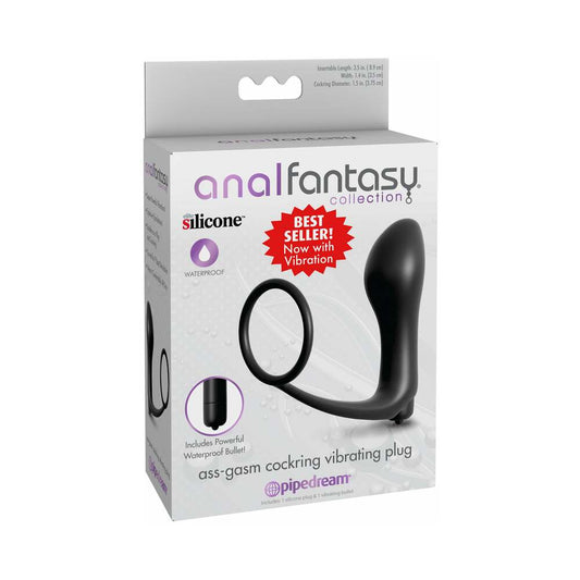 Pipedream Anal Fantasy Collection Silicone Ass-Gasm Vibrating Cockring & Plug Black 