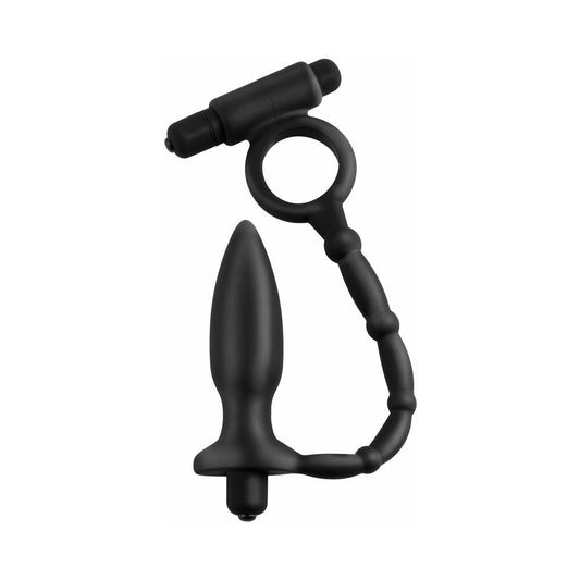 Pipedream Anal Fantasy Collection Vibrating Silicone Ass-Kicker With Cockring Black1