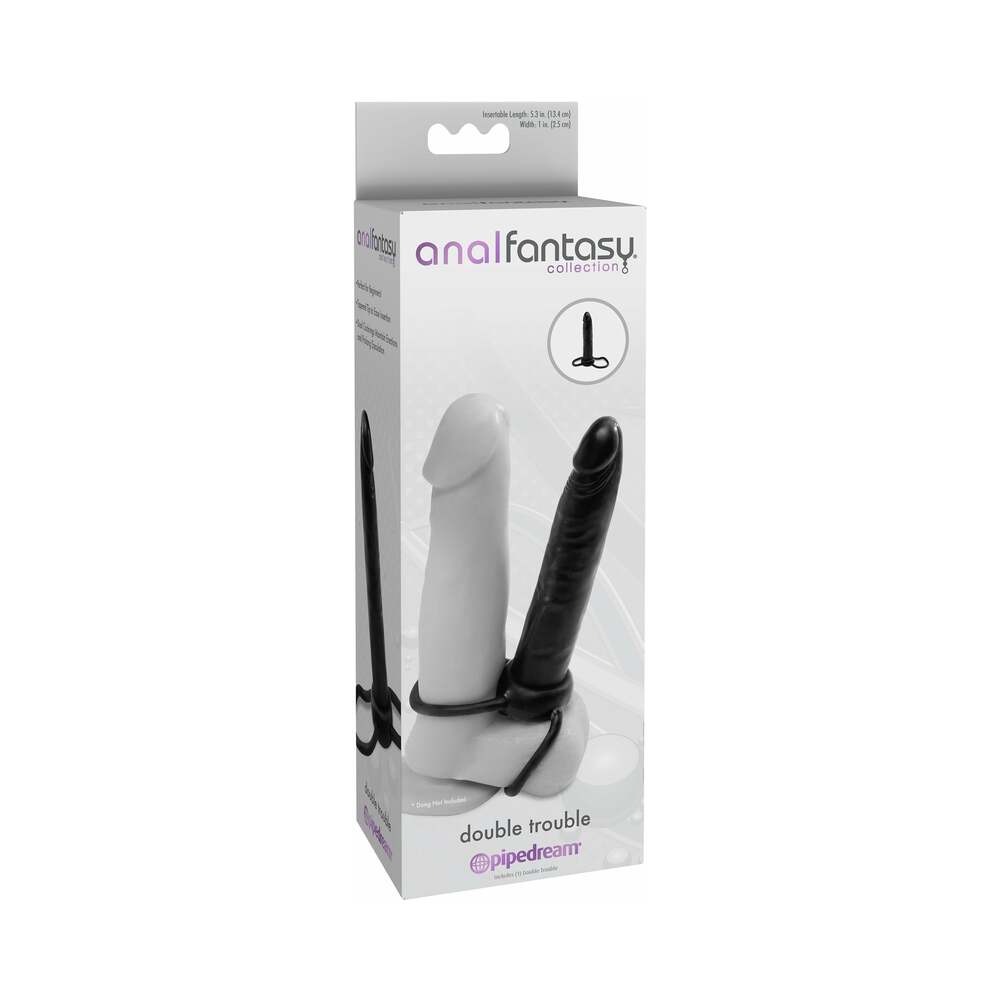 Pipedream Anal Fantasy Double Trouble 6 in. Dual-Entry Strap-On Dildo Black 