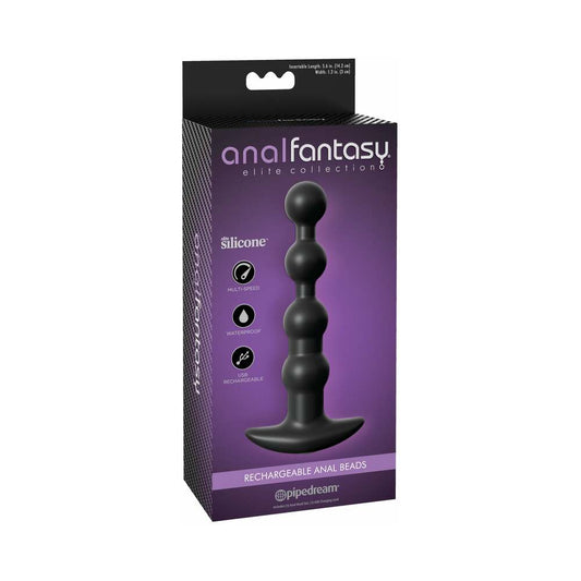 Pipedream Anal Fantasy Elite Rechargeable Anal Beads Silicone Plug Black 