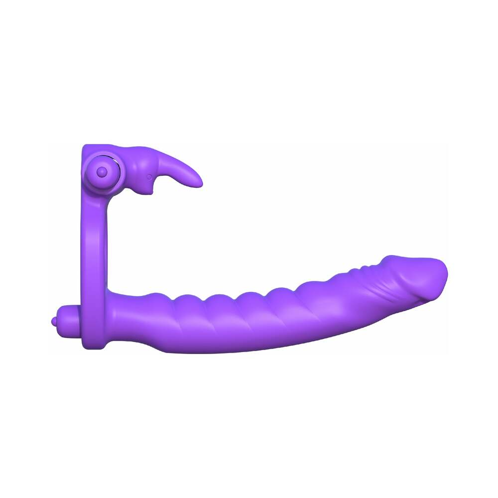 Pipedream Fantasy C-Ringz Double Penetrator Vibrating Rabbit Dual Entry Cockring Purple3