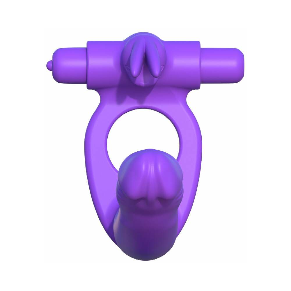 Pipedream Fantasy C-Ringz Double Penetrator Vibrating Rabbit Dual Entry Cockring Purple5