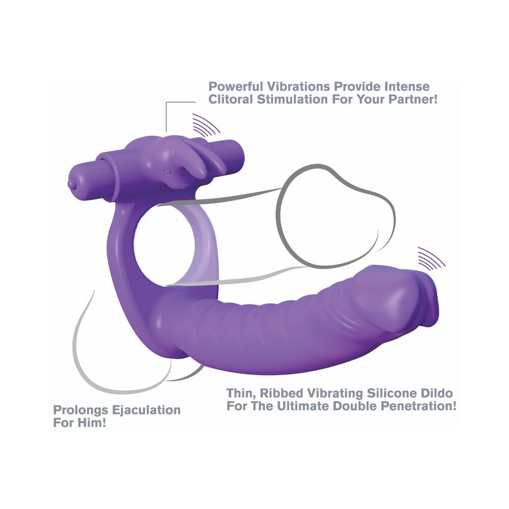 Pipedream Fantasy C-Ringz Double Penetrator Vibrating Rabbit Dual Entry Cockring Purple6