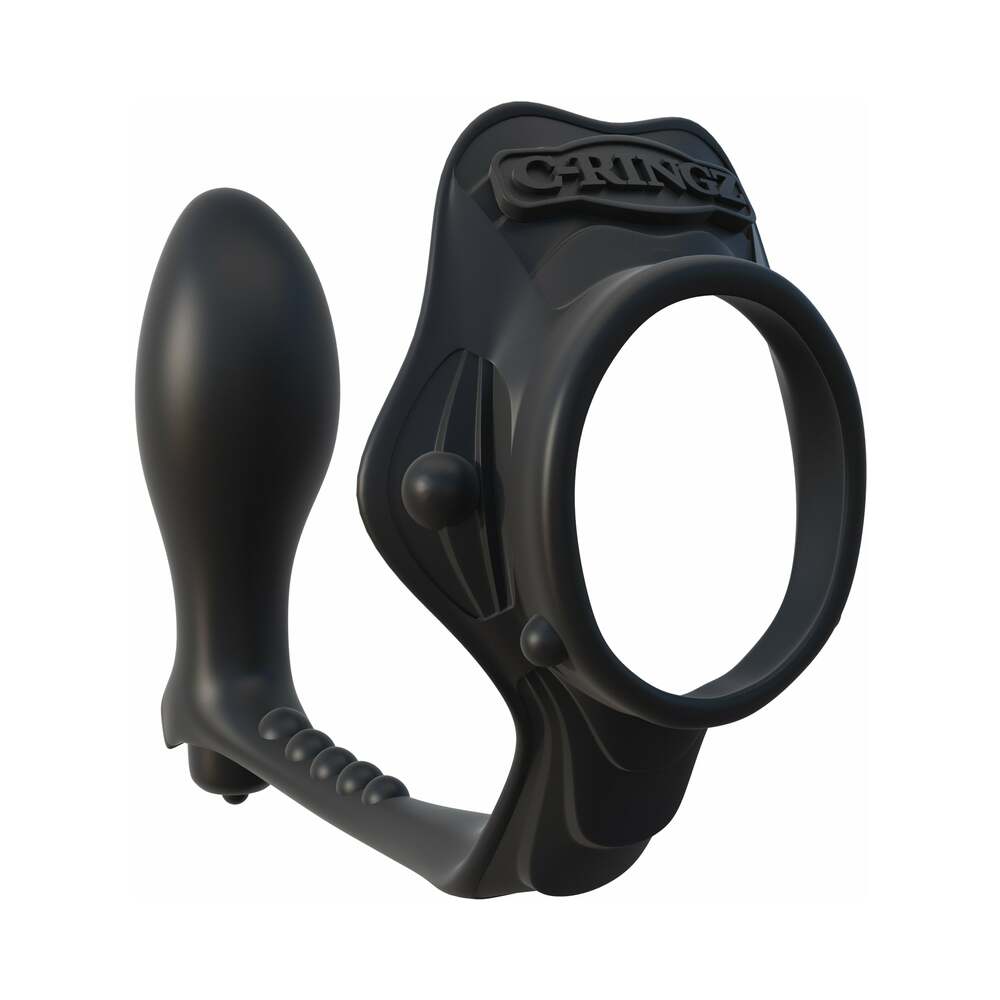 Pipedream Fantasy C-Ringz Rock Hard Ass-Gasm Vibrating Silicone Cockring With Anal Plug Black1